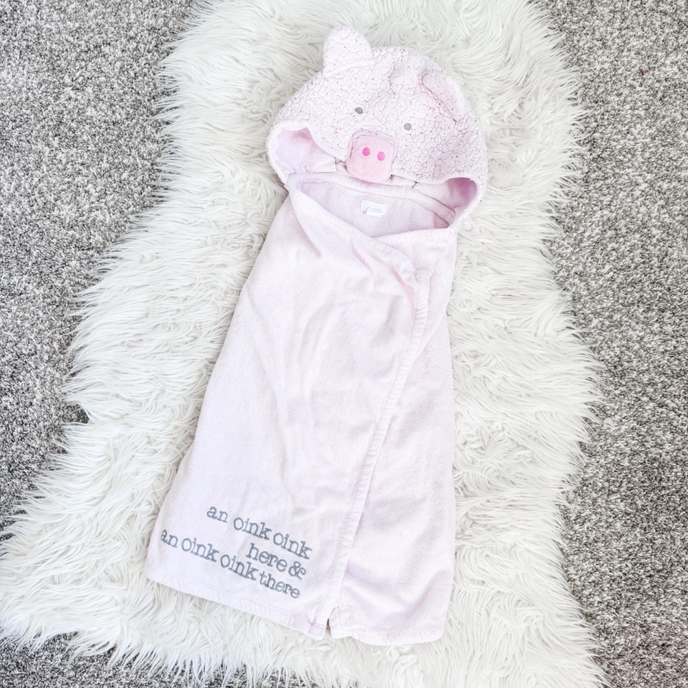 Mud Pie Pink Pig Hooded Baby Bath Towel Plush Animal Wrap